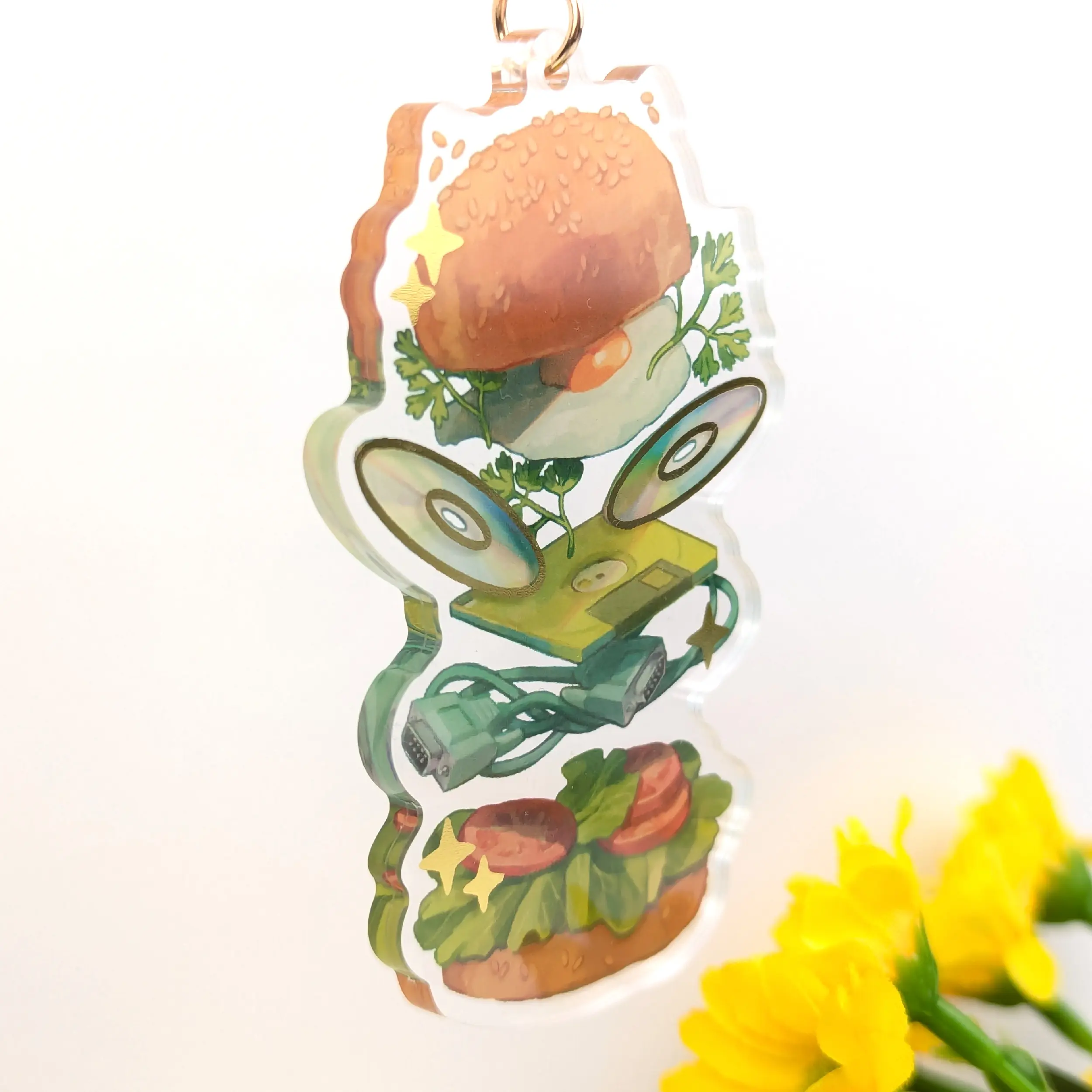 Retro Burger, Gold Foil Acrylic Charm, photo 5