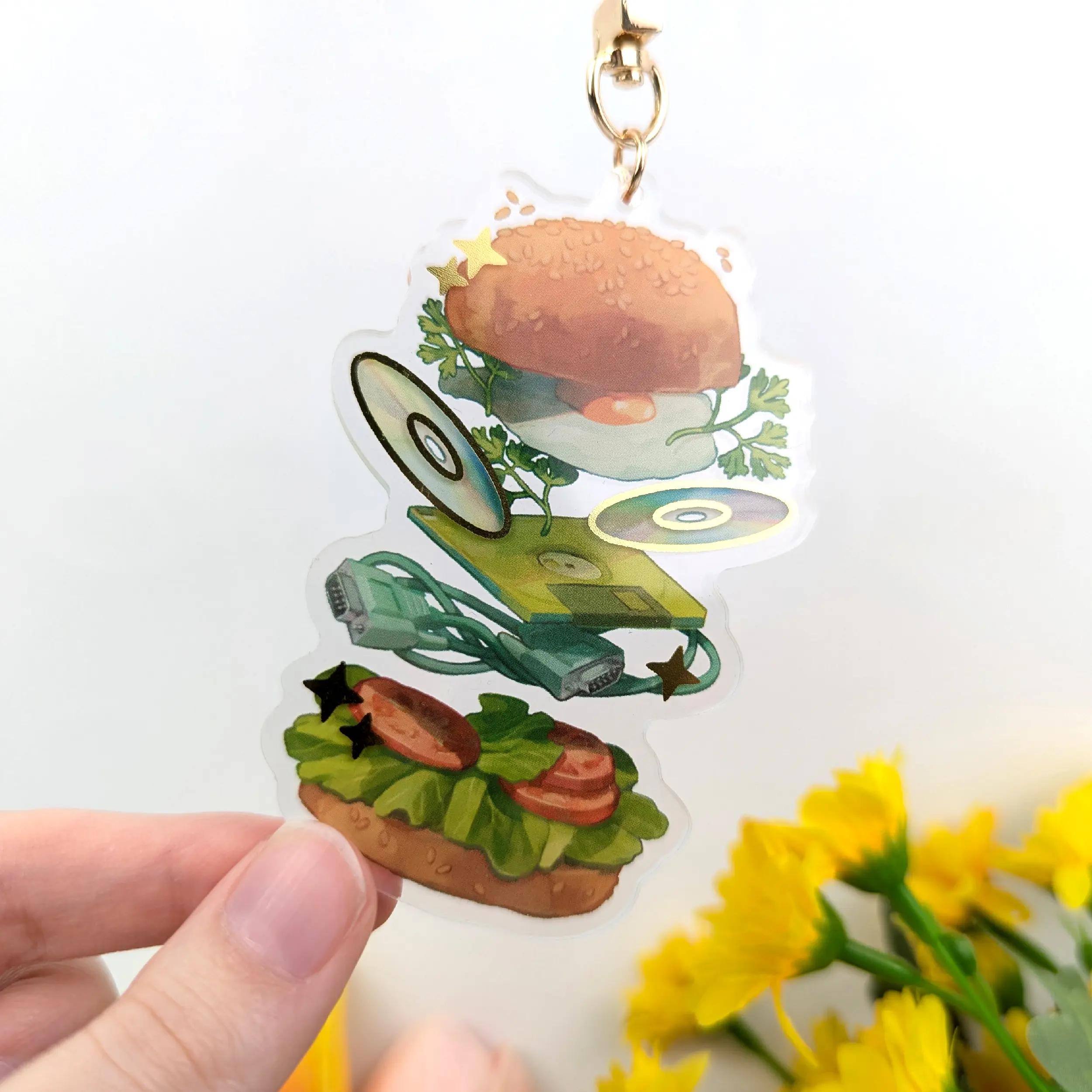 Retro Burger, Gold Foil Acrylic Charm, photo 4