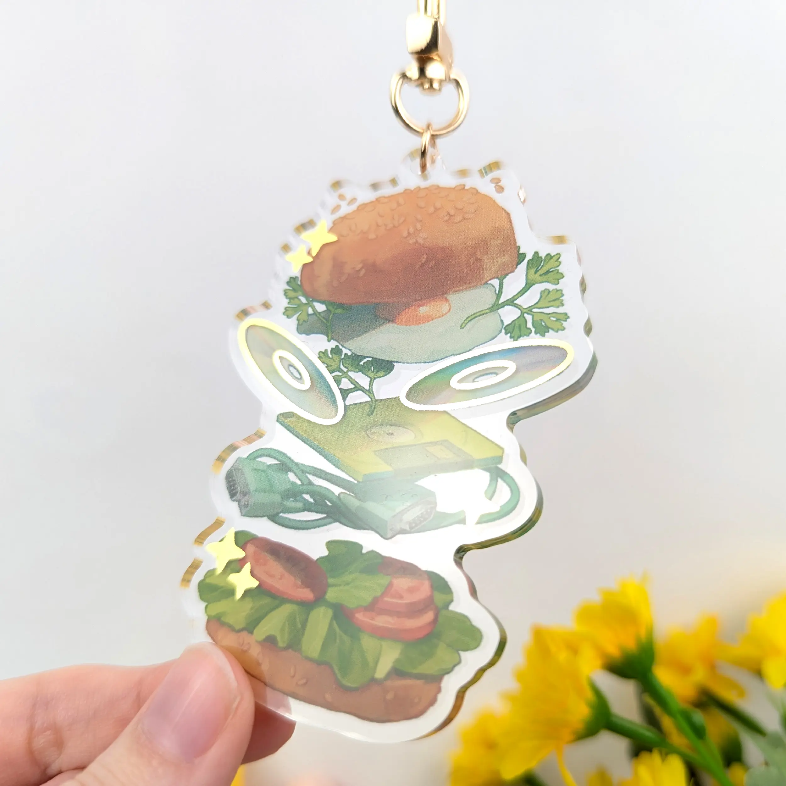 Retro Burger, Gold Foil Acrylic Charm, photo 3