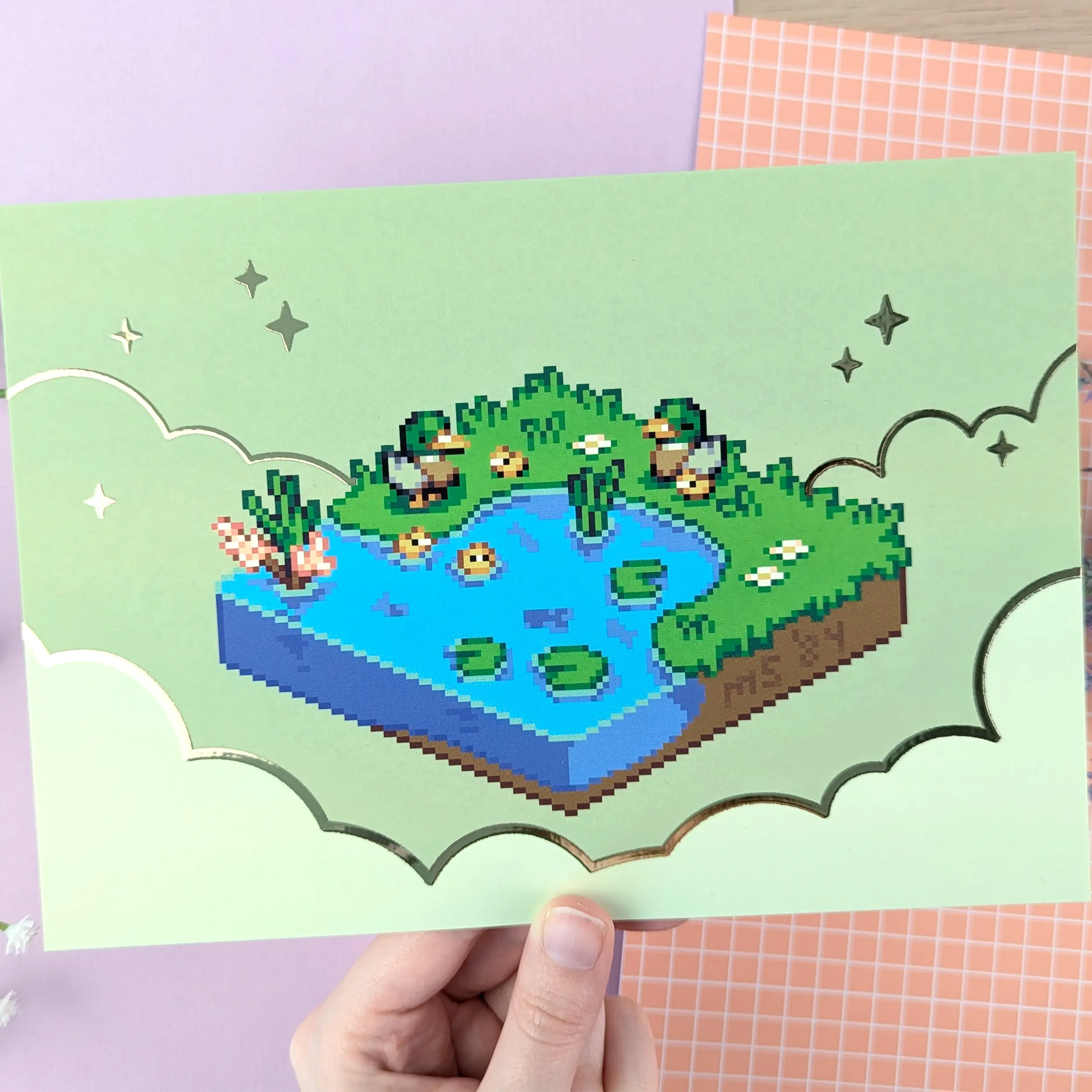 Tiny Duck Pond, Gold Foil A5 Art Print, photo 10