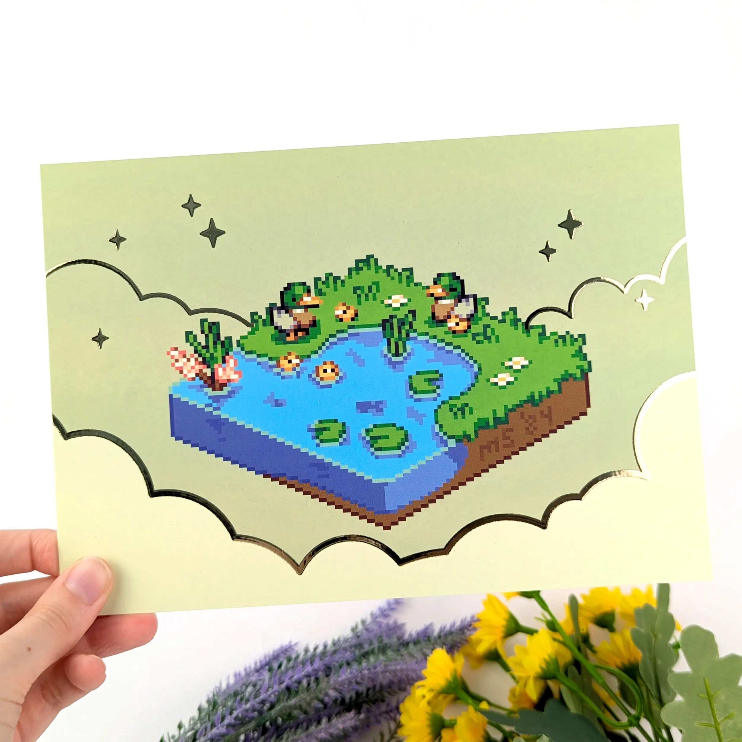 Tiny Duck Pond, Gold Foil A5 Art Print, photo 4
