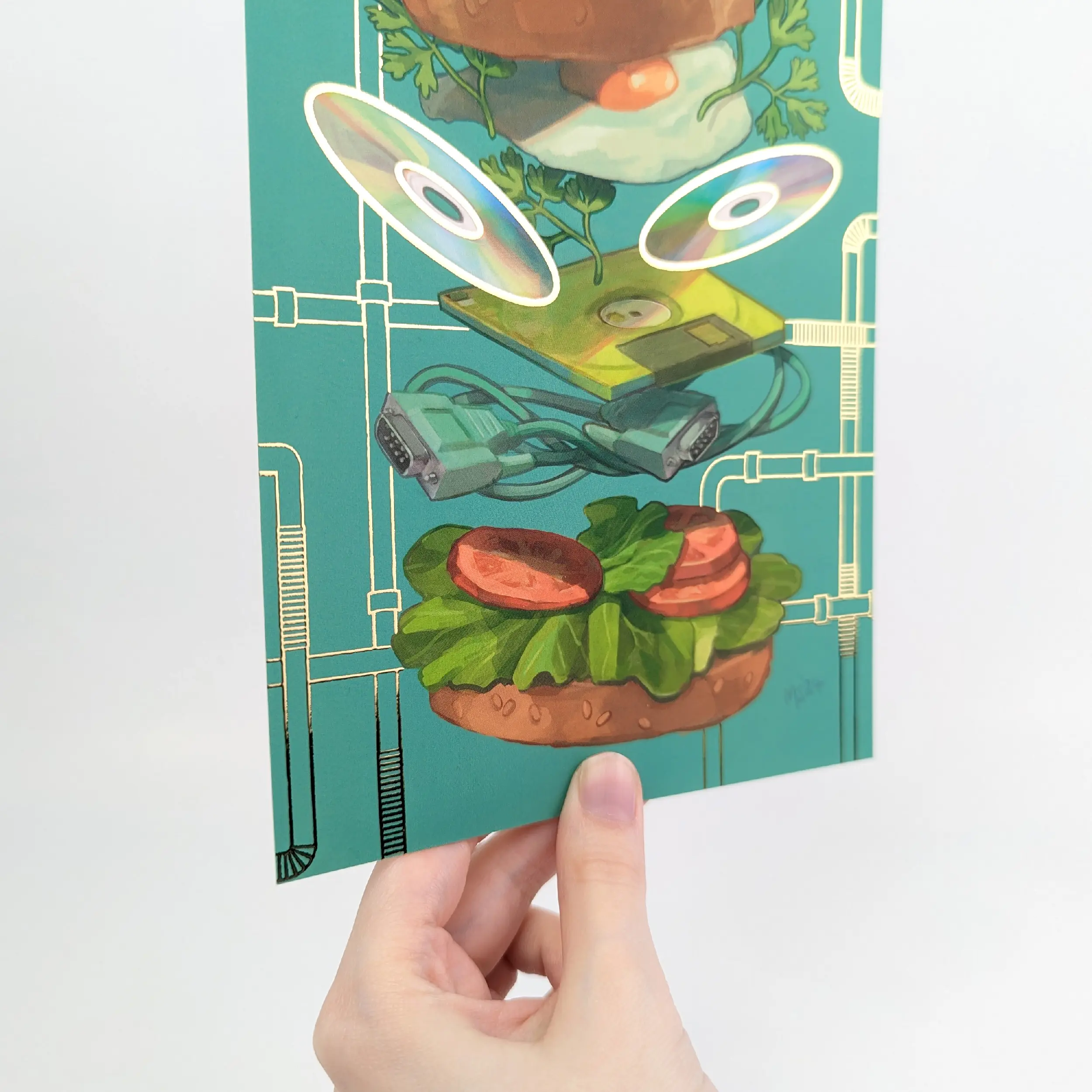 Retro Burger Gold Foil A5 Art Print, photo 6