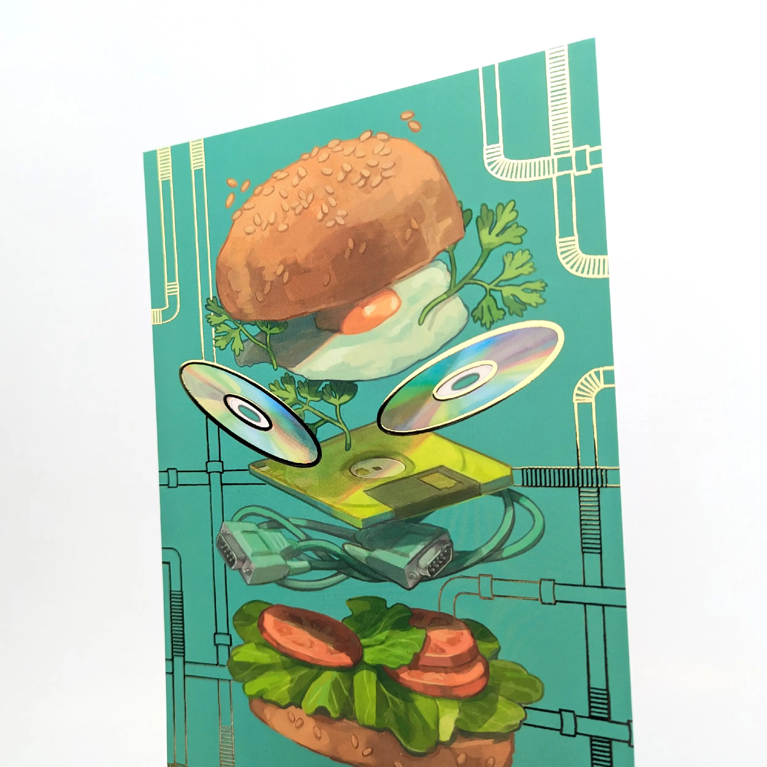Retro Burger Gold Foil A5 Art Print, photo 5