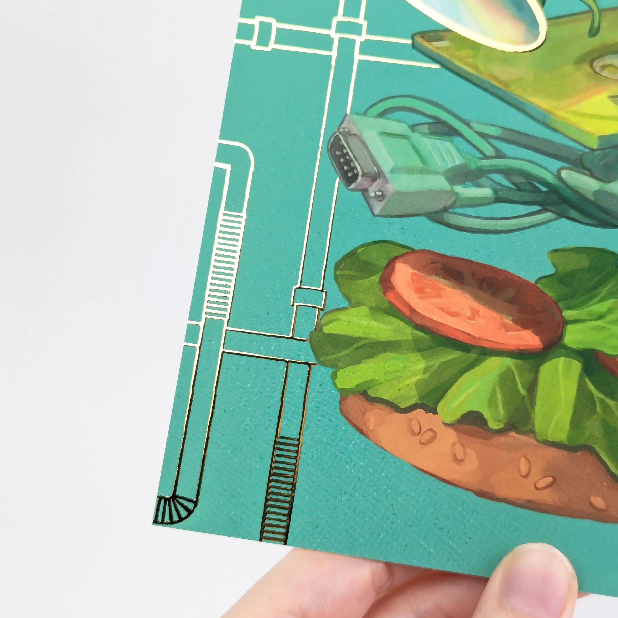 Retro Burger Gold Foil A5 Art Print, photo 3