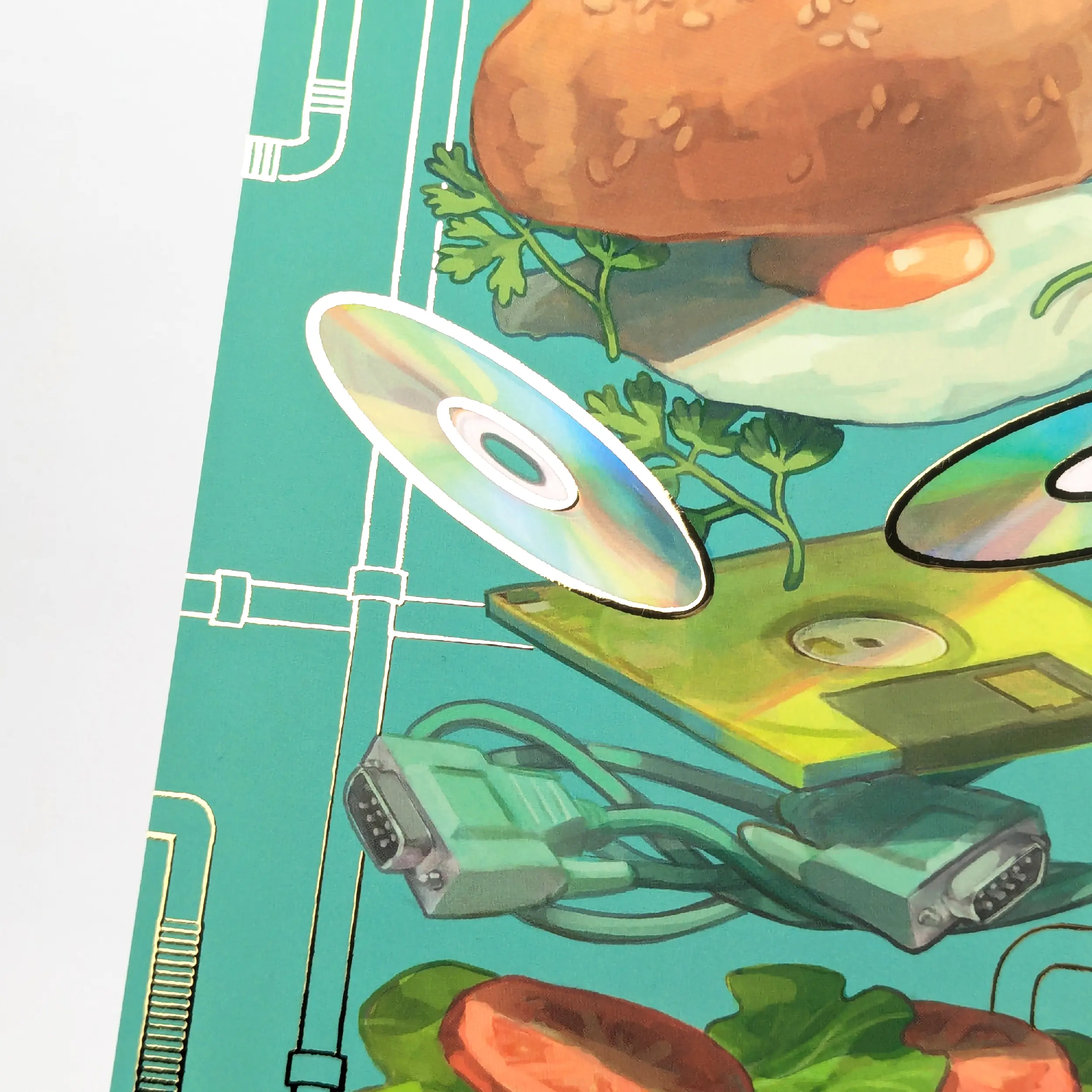 Retro Burger Gold Foil A5 Art Print, photo 2