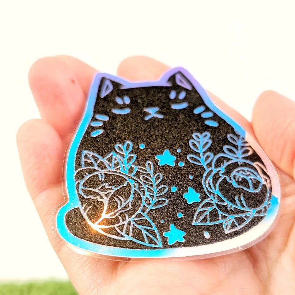 Floral Cat, Holographic & Glow In the Dark Vinyl Sticker, photo 3