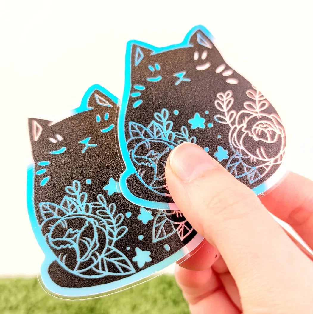 Floral Cat, Holographic & Glow In the Dark Vinyl Sticker, photo 4