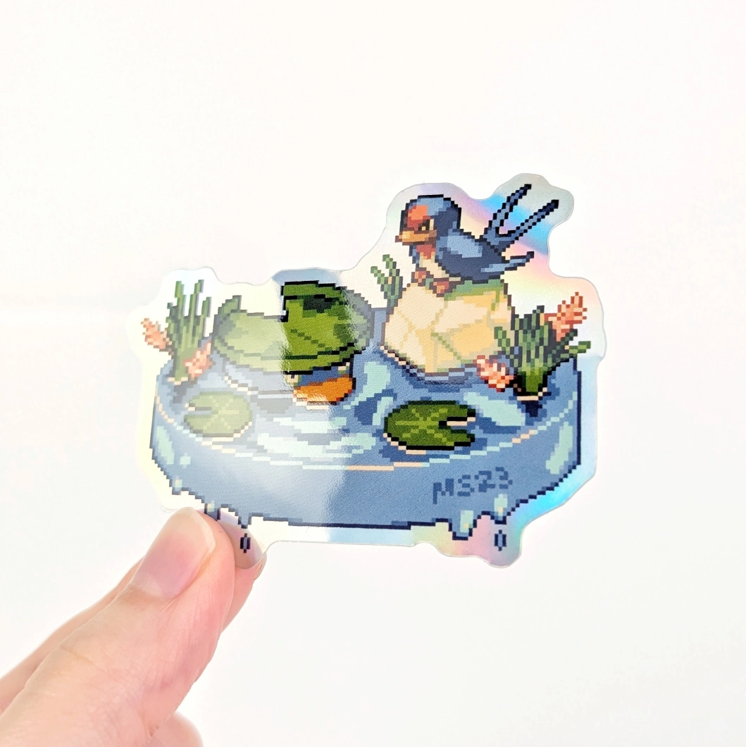 Pond Pals Pixel Art, Holographic Vinyl Sticker, photo 3
