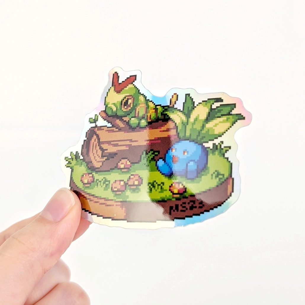 Forest Friends Pixel Art, Holographic Vinyl Sticker, photo 3