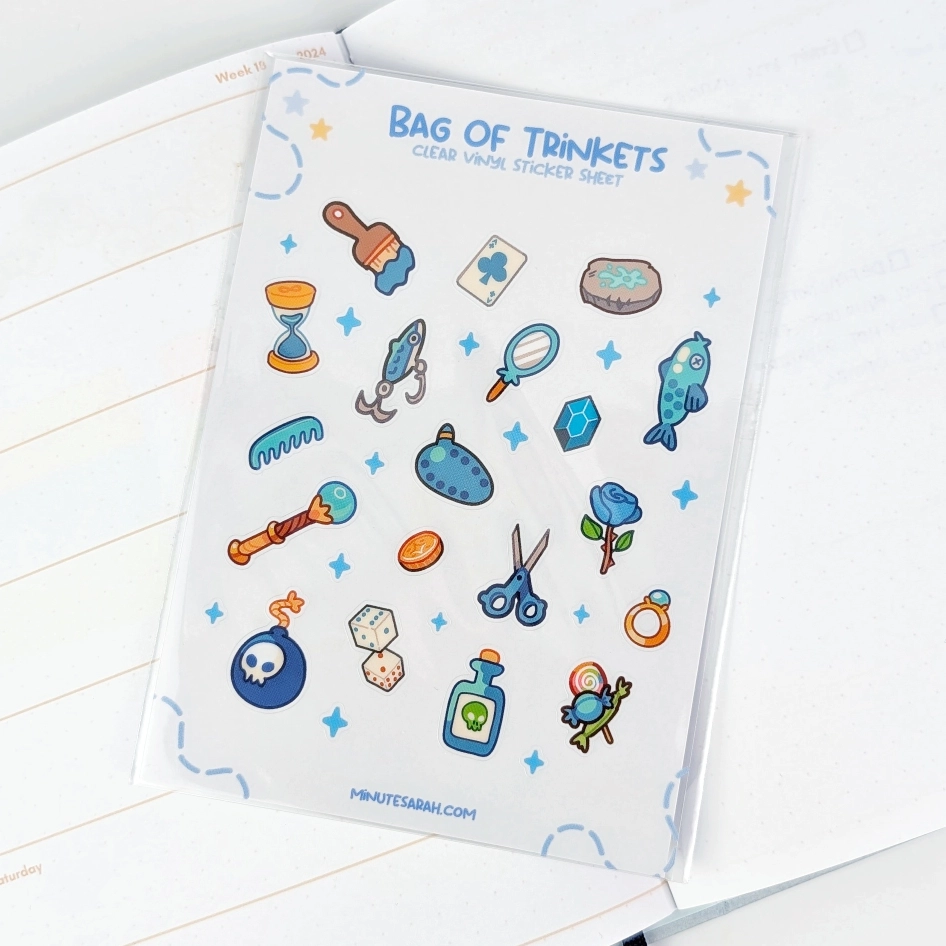 Bag Of Trinkets (Blue) Clear Vinyl Sticker Sheet, photo 3