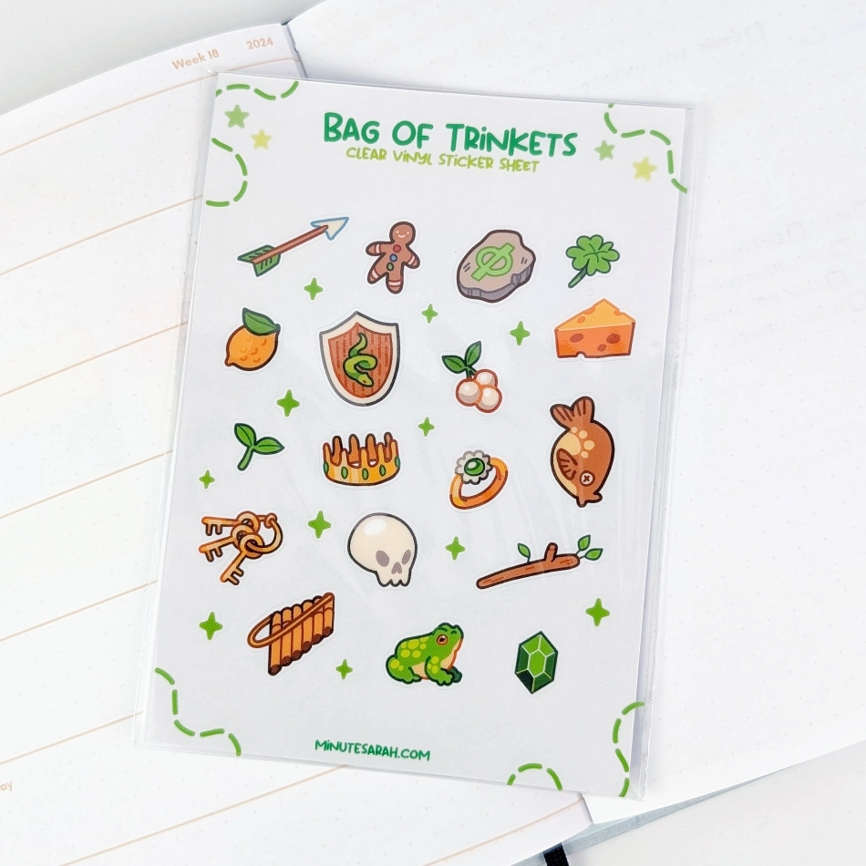 Bag Of Trinkets (Green) Clear Vinyl Sticker Sheet, photo 3