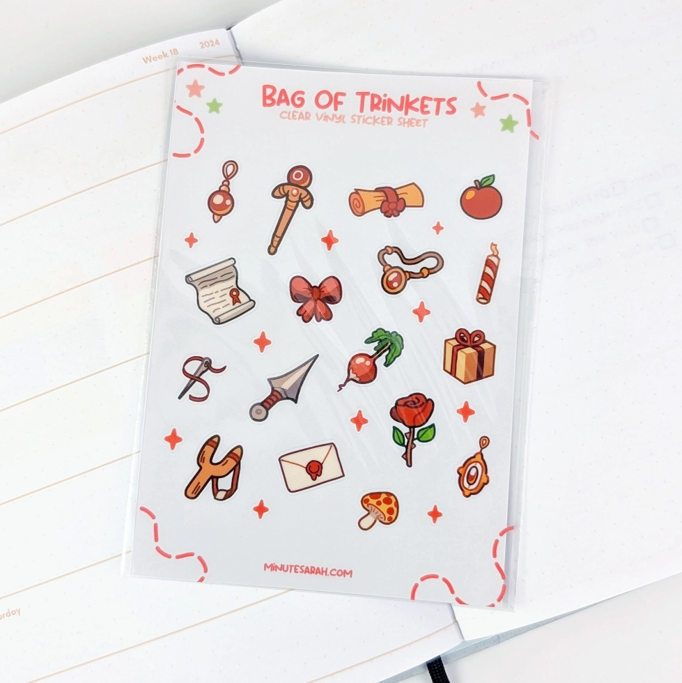 Bag Of Trinkets (Red) Clear Vinyl Sticker Sheet, photo 3