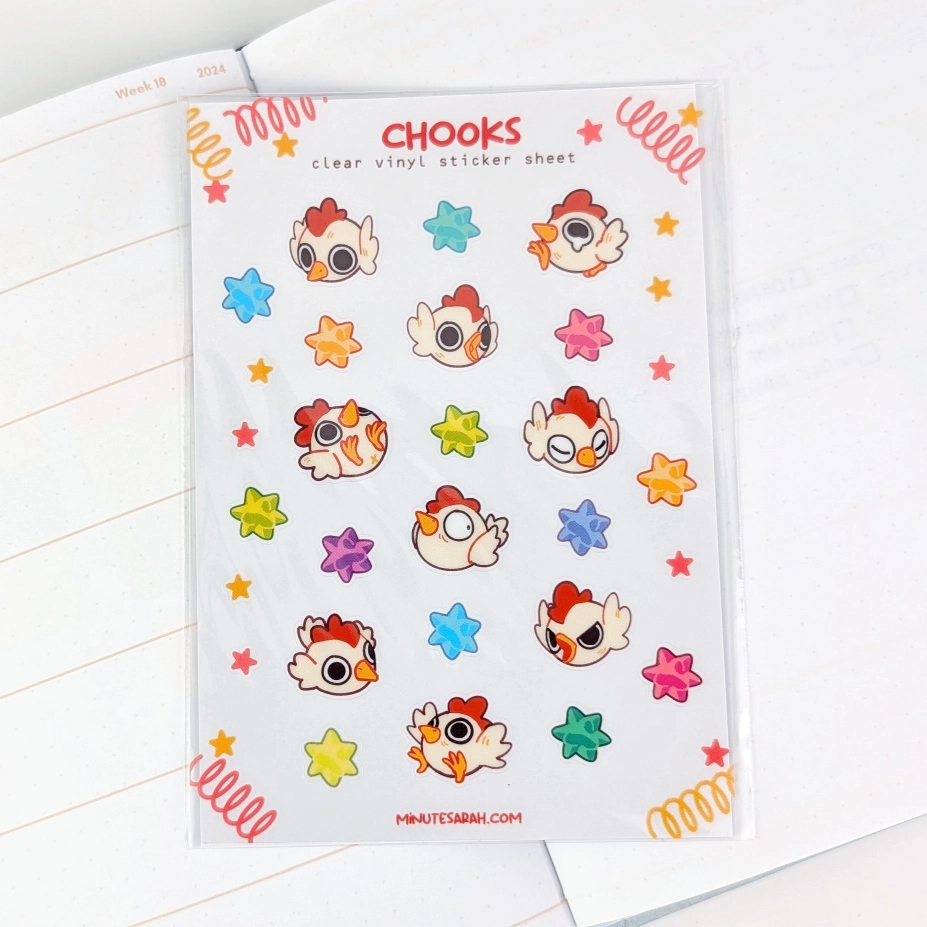 Chooks Clear Vinyl Sticker Sheet, photo 3
